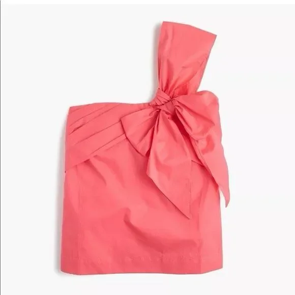 J. Crew Coral Poplin One-Shoulder Bow Top Size M/8 - Picture 2 of 9